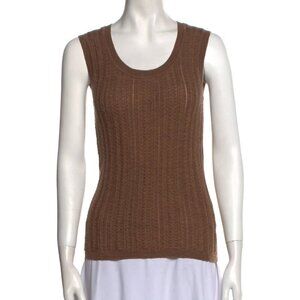 New Carolina Herrera 100% Virgin Wool Scoopneck Brown Vest Sweater NWT Medium
